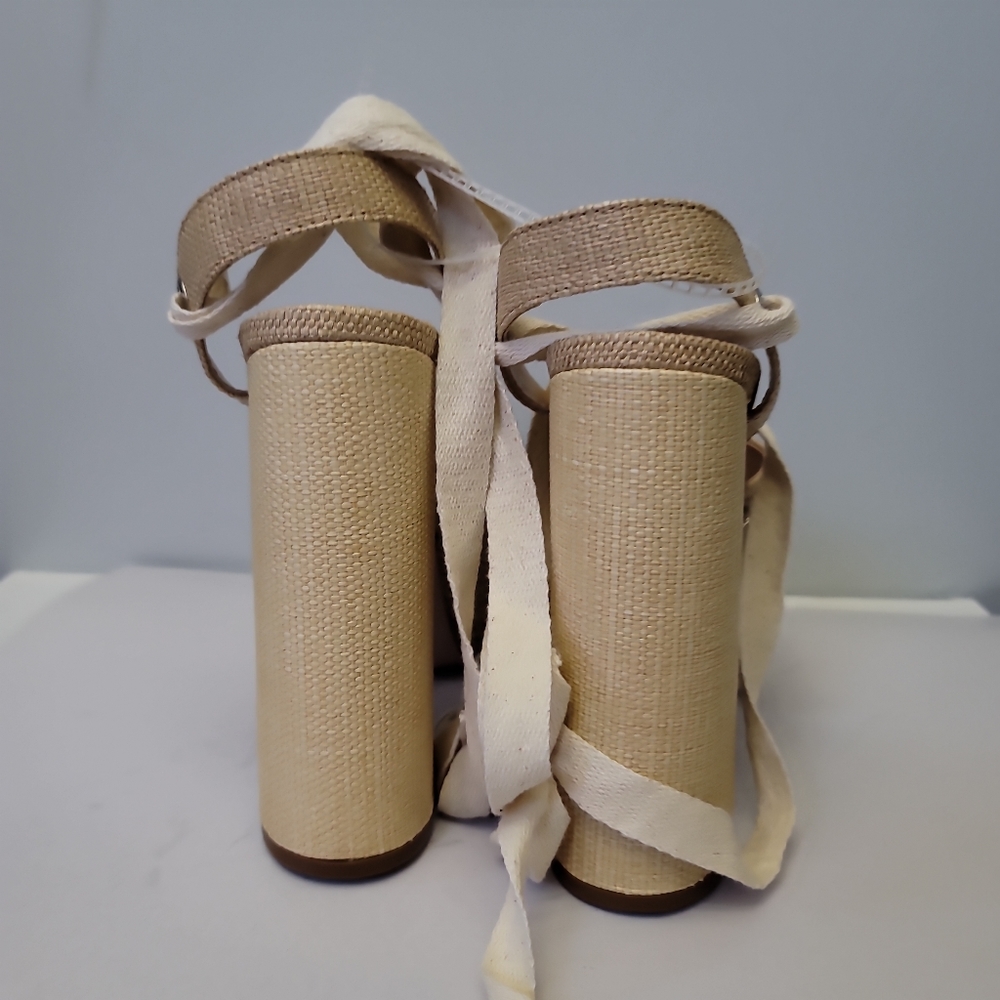 Schutz Nala Light Nude Canvas Platform Lace-Up Espadrille Heels - Picture 13 of 15